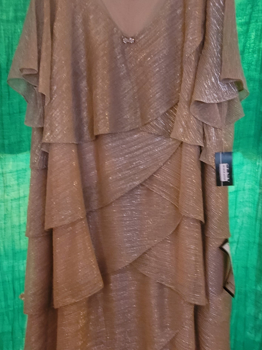 Shimmery Gold Layered Ruffle Evening Dress